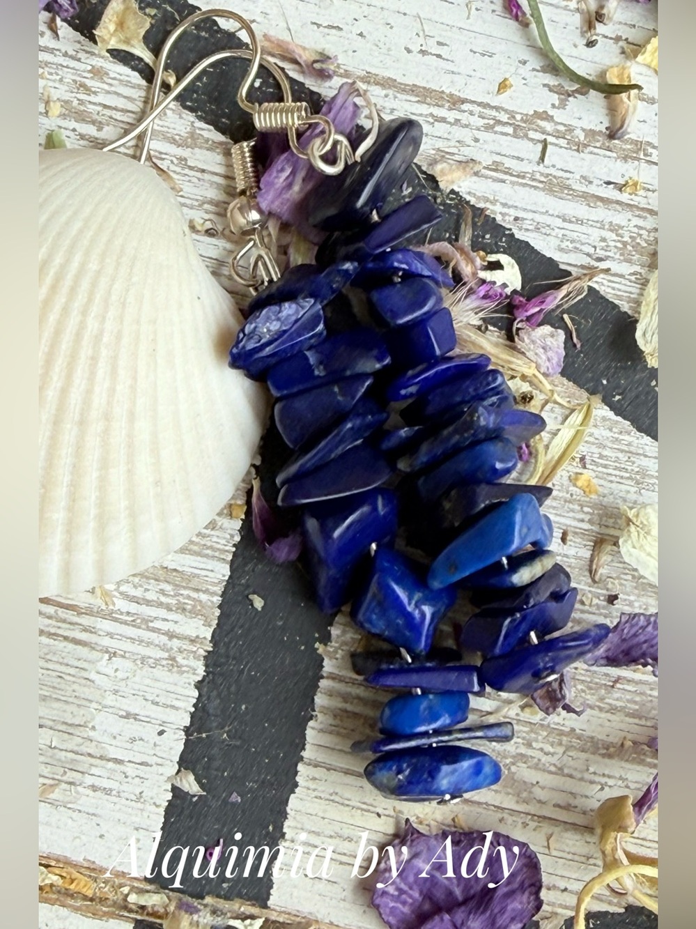 Fall+ Silver and Lapis lazuli beaded dangle long  earrings